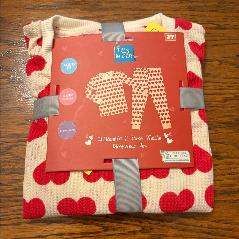 Lily & Dan Kids Pajama Set with Red Heart Pattern